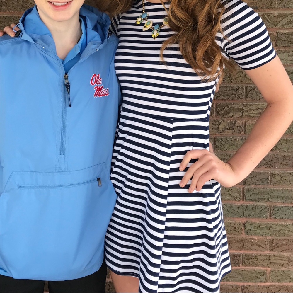 Navy & white fit and flare dress